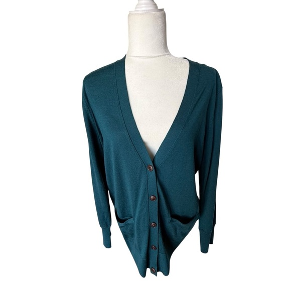 Banana Republic Women's Medium Fine Merino Wool V-Neck Cardigan Dark Teal Color - Picture 5 of 15